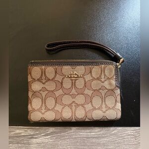 Coach Tan and Brown Signature Wristlet